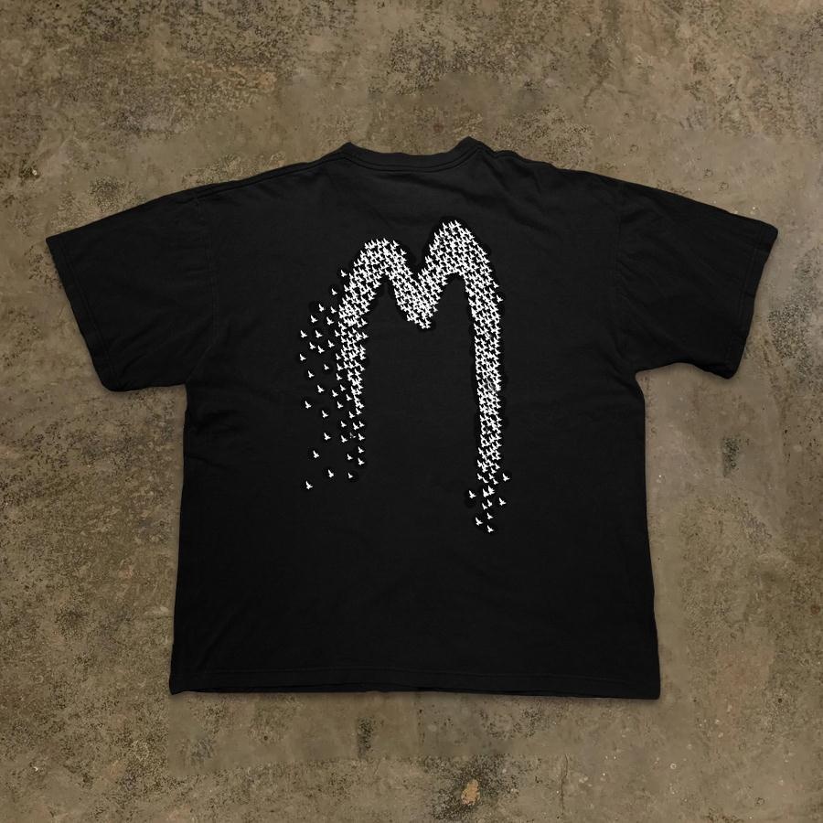 Kaos bermotif huruf merpati katun murni atasan lengan pendek pria dan wanita tide putih