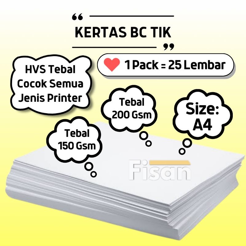 

25 Lembar Kertas BC Brief Card Tik A4 150 200 Gsm