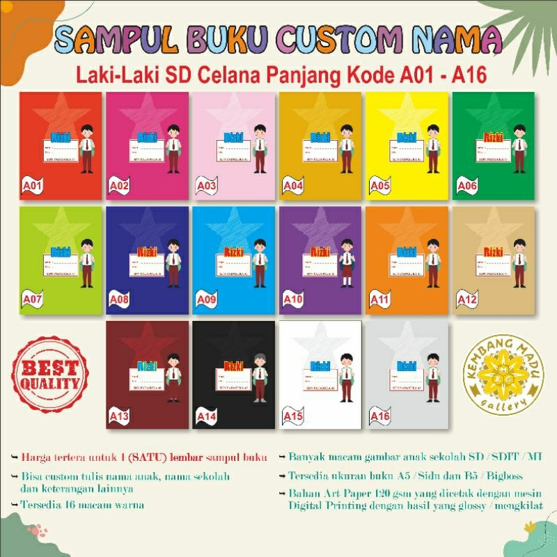 

SAMPUL BUKU WARNA SATU LEMBAR CUSTOM NAMA MOTIF CELANA PANJANG UNTUK SD