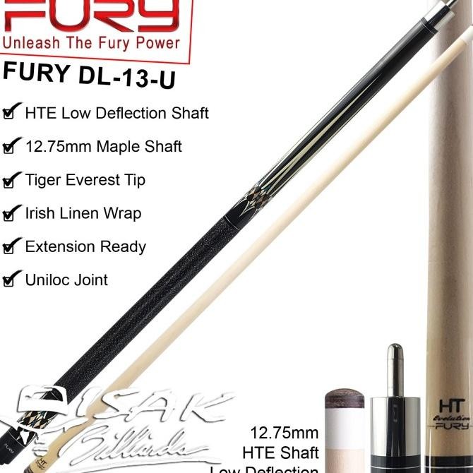 NEW PRODUK FURY DL-13 MAPLE POOL CUE - 13 MM - BILLIARD STICK STIK BILIAR BILYAR 