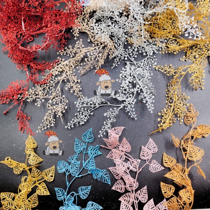 natal - Hiasan Natal Garland Daun Glitter