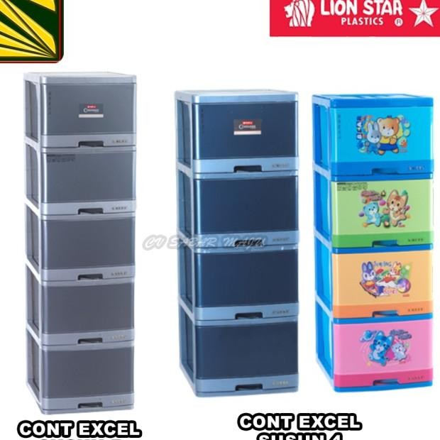 Lemari Plastik / Kontainer Baju Lion Star Excel L4 Susun 4 Dan Excel L