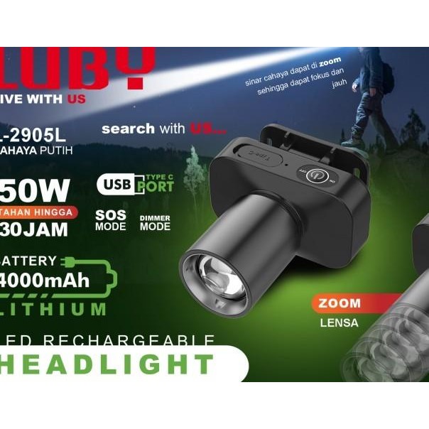 Senter Kepala Zoom Luby / Headlamp Zoom Luby L2905/2905/L-2905