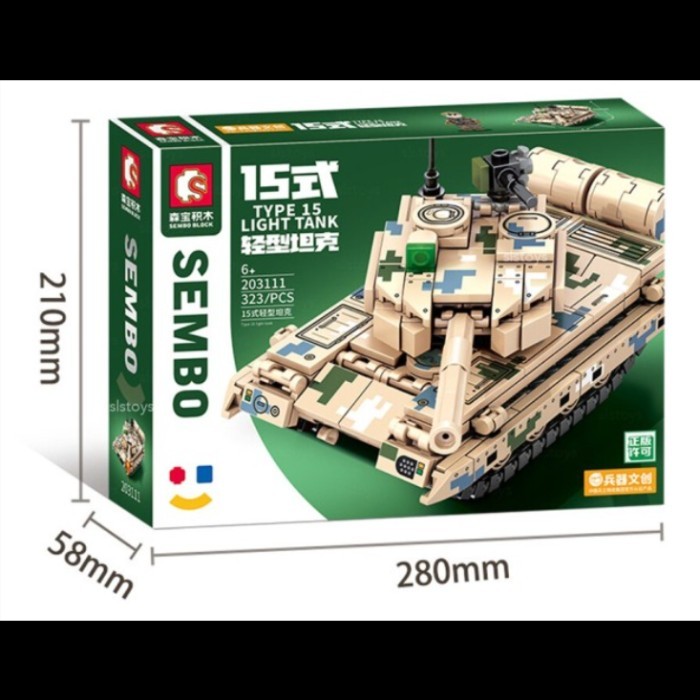 Sembo Block Tank Type 15 Light Tank 203111 Mainan Koleksi Miniatur 323pcs