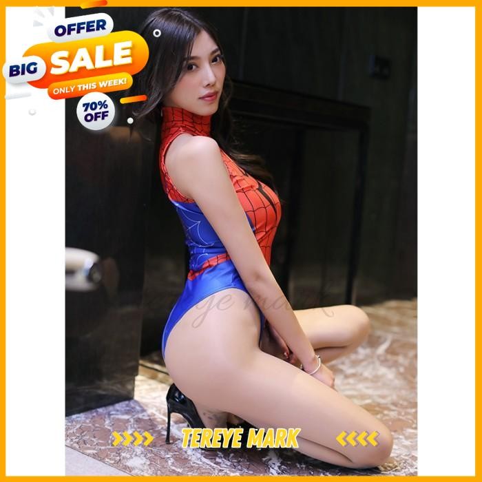 BAJU MALAM SEXY SEKSI COSPLAY SPIDERWOMAN OPEN CROTCH BAJU DINAS MALAM BODYSUIT SPIDERMAN SWIMSUIT B