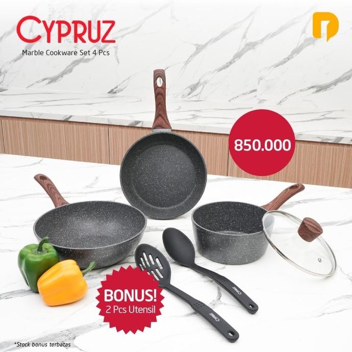 Wajan Anti Lengket Cypruz Marble Cookware Set 7 pcs Dusdusan JS