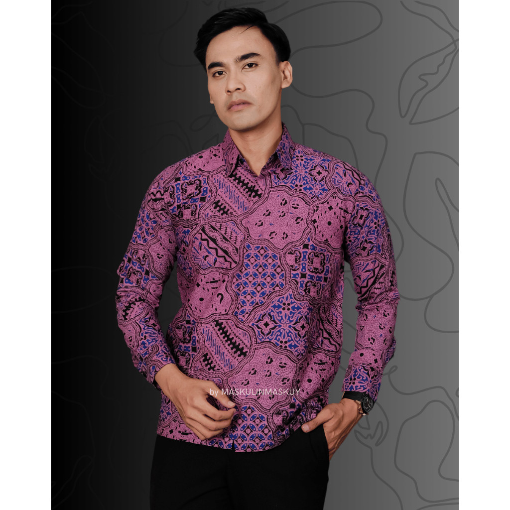 Batik PNS BAJU BATIK PRIA PREMIUM TERLARIS LILAC LENGAN PANJANG ORIGINAL