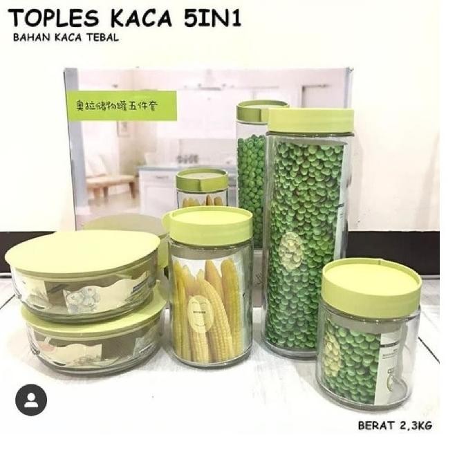 Toples Kaca 5 Set - Toples Kue Lebaran Kaca Set Isi 5 Pcs