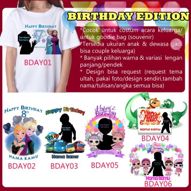 FREE NAMA KAOS BAJU PRINT ANAK / DEWASA COSTUM BIRTHDAY / ULANG TAHUN