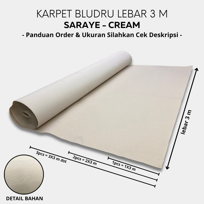 Terlaris Karpet Brudu Polos Meteran Karpet Wedding SARAYE 1x3 Meter Cream SALE