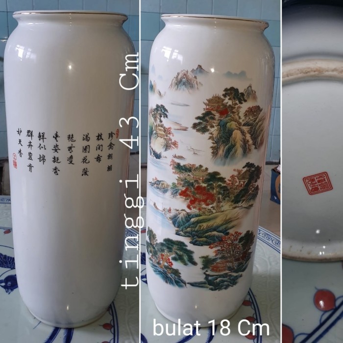 GUCI KERAMIK GUCI ANTIK IMPORT BAGUS MURAH MOTIF PEGUNUNGAN