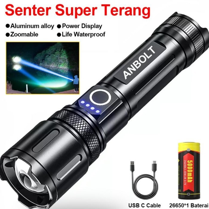 Termurah Anbolt Senter LED Super Terang Jarak Jauh Anti Air Senter LED