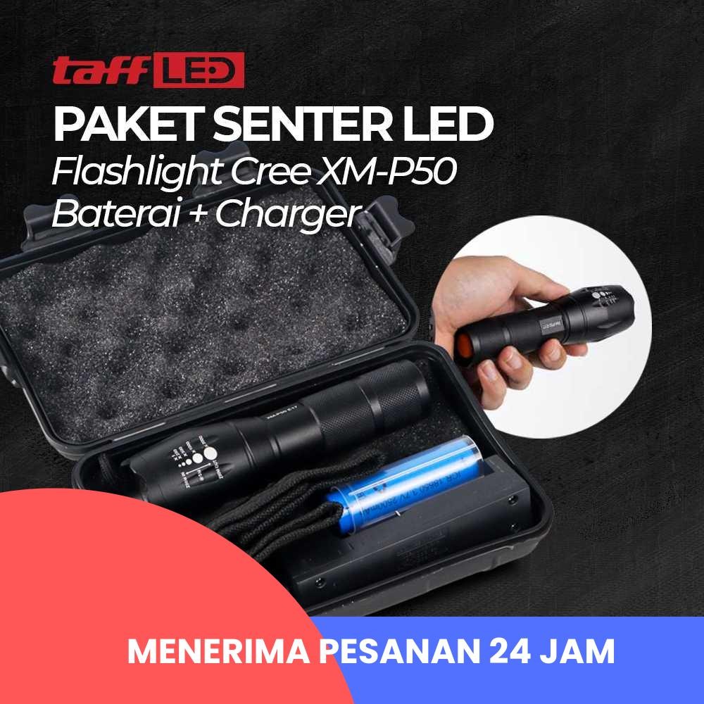 Senter LED Flashlight Cree XM-P50 with Baterai and Charger - Mini Kecil Super Terang