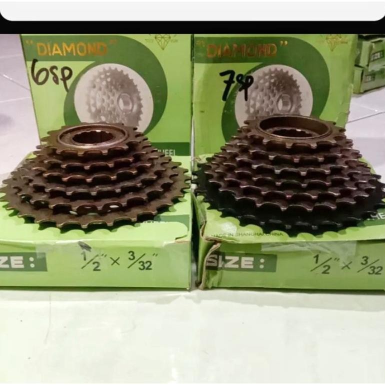 Kekinian Ger Freewheel Gear Sepeda 6 Sp / 7 Speed  14/28T Diamond Model Drat Atau Ulir Original