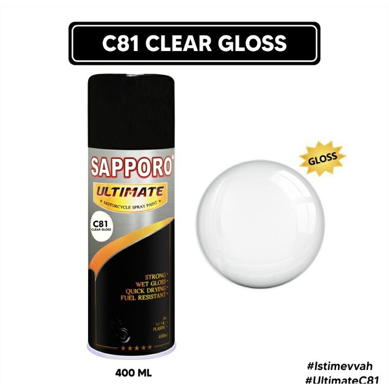 #MAU# Cat Semprot Sapporo Ultimate C81 Clear Gloss 400ml Vernish Pernish Bening Transparan Kilap Cat
