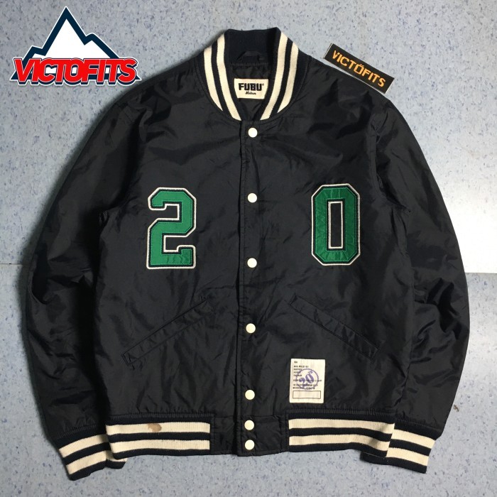 JAKET VARSITY FUBU NAVY LIST PUTIH