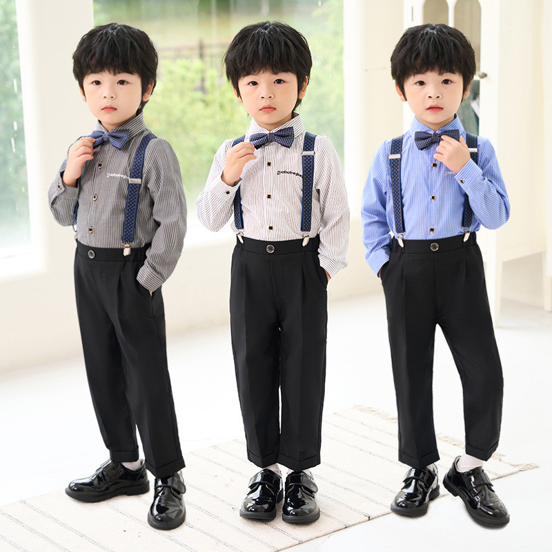 Pakaian Tuxedo Bayi Anak Laki-laki Lengan Panjang Kemeja Celana Tali Dasi Kupu-kupu Jas Pria Formal 