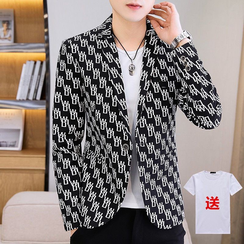 ((Dengan Lapisan) Versi Korea Gaya Baru Blazer Pria Muda Bermotif Jaket Trendi Slim-fit |oThhb13S|