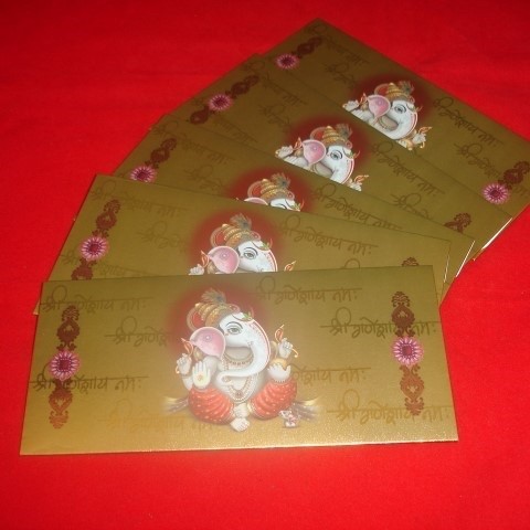 

```````] Envelopes For Gift/Kherchi/Shagan/Angpao - Gold Ganesh - set of 5 pc