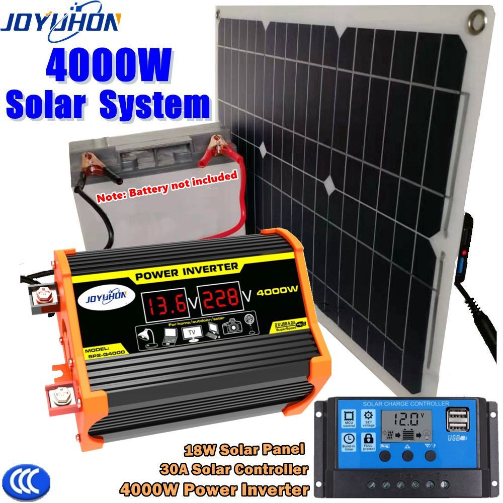 Set Tenaga Surya JOYUHON (Baterai tidak termasuk) Inverter Tenaga Surya 4000W Panel Tenaga Surya 18W