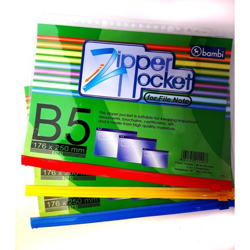 

Sale Bambi Zipper Pocket B5 Kantong Binder