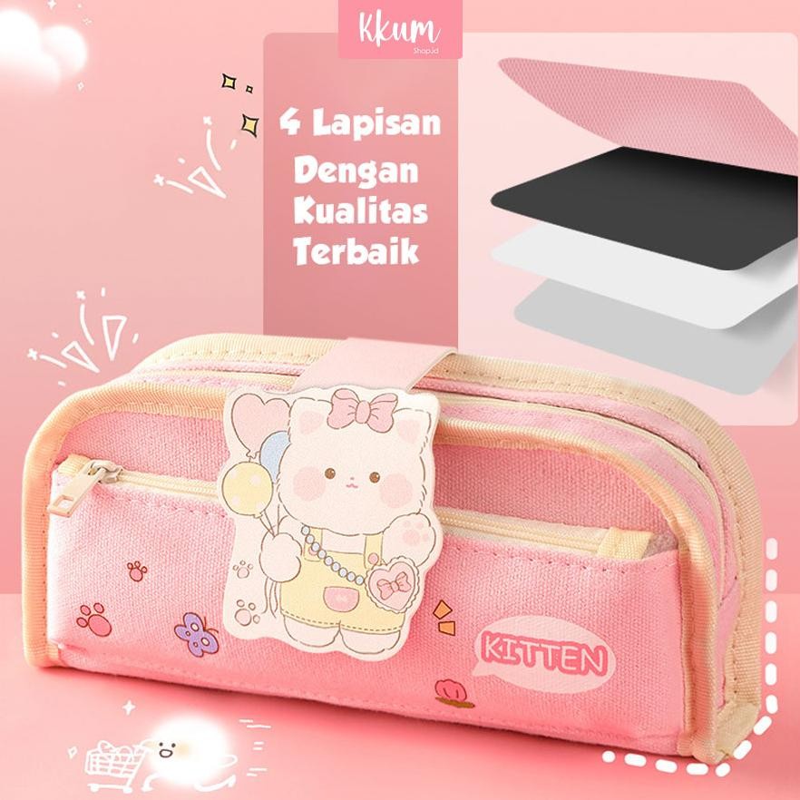 

uk-12 Tempat pensil anak murah anti air kanvas/ Kotak pensil 2 risleting Hemat