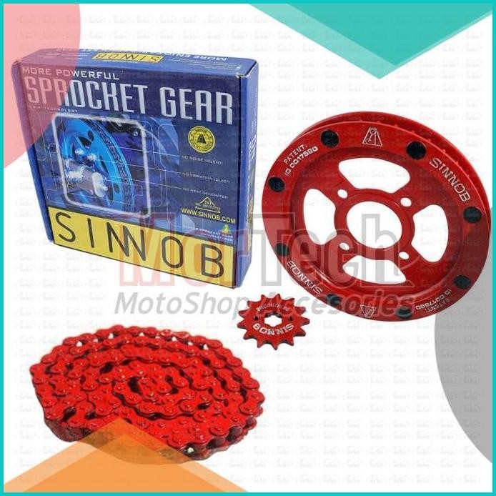 Chain Kit Gear Set Rantai Motor Sinnob Tiger Merah 140BZ4 tools