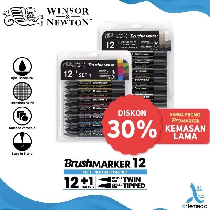 

T E R B A R U Berkualitas Brush Marker Winsor & Newton Promarker Brush Pen Set 12 Dual Point