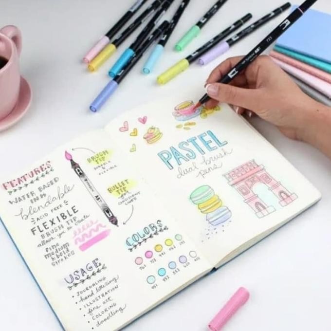 

T E R B A R U Berkualitas Tombow ABT Dual Brush Pen Color Set 10 Pastel Palette, Brushpen