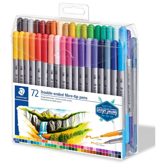 

T E R B A R U Staedtler 3200 Double ended Fibre tip Pen 72 Warna Fineliner Pigmen
