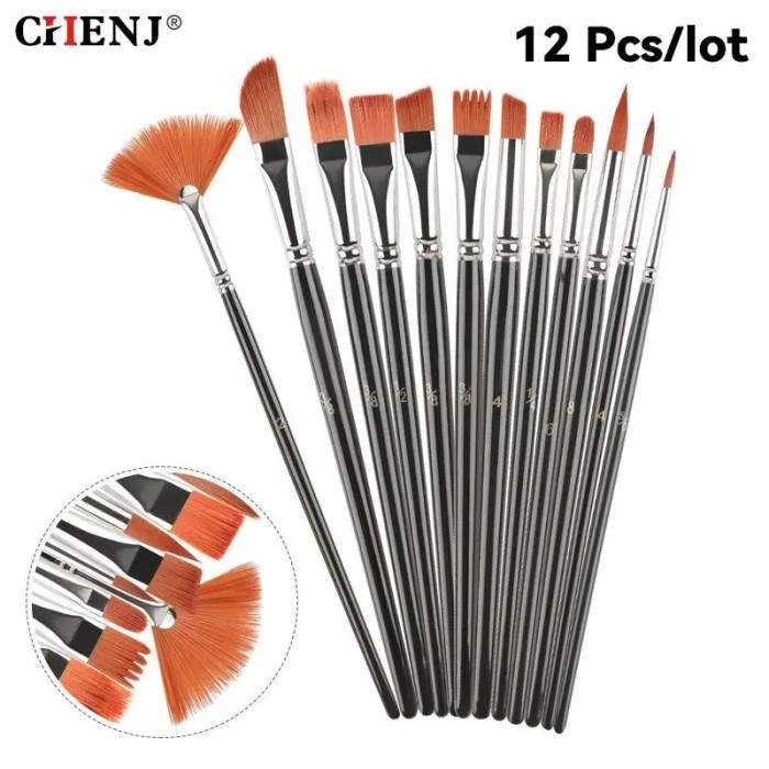 

T E R B A R U 1Set Nylon Hair Wooden Handle Watercolor Paint Brush Pen