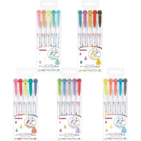 

Zebra Mildliner Brush Double Sided Highlighter Set of 5 Color