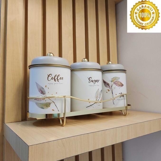 1SET 3PCS STOPLES TEMPAT KOPI TEH GULA MOTIF DUAN + RAK TOPLES 970ML ORIGINAL 2210T