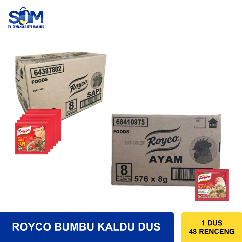 

Bumbu Kaldu Royco Ayam / Sapi Renceng 1 Dus Karton 576 x 8 gr (48 pak)