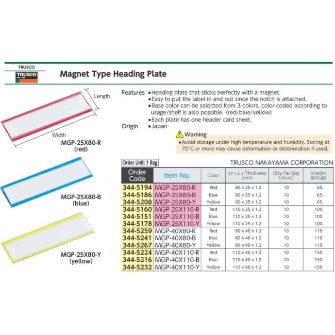 

VARIAN MAGNET TYPE HEADING INDEX PLATE 10PCS TRUSCO 2410T