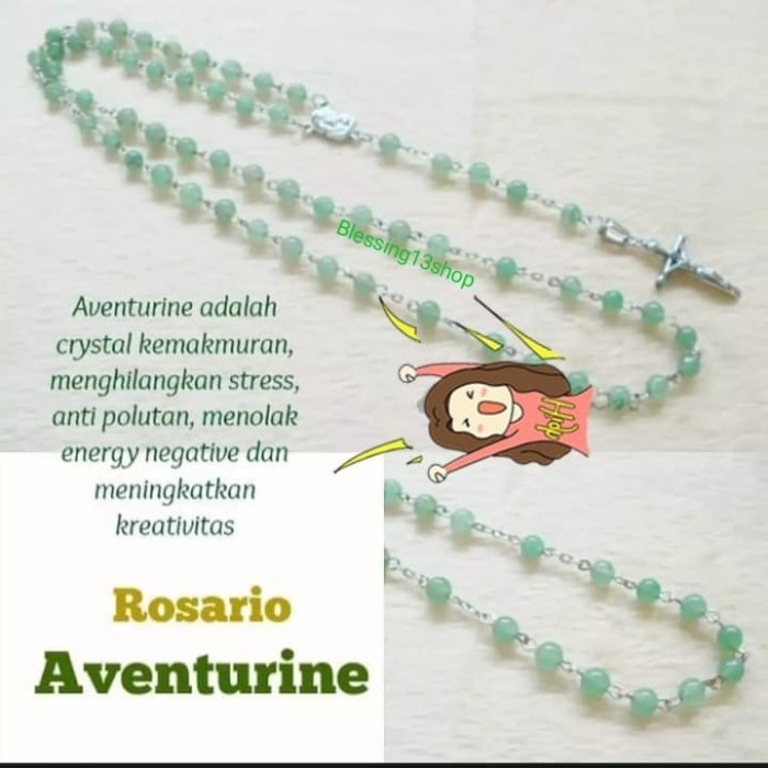 Kalung Salib Rosario Batu Aventurine Untuk Cewek / Cowok