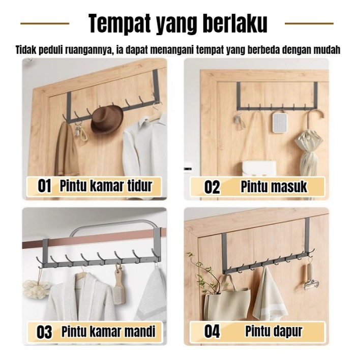 Gantungan Baju Pintu Alumunium Rak Tanpa Paku Dinding Besar Tebal Gantungan Kamar Tidur Kamar Mandi