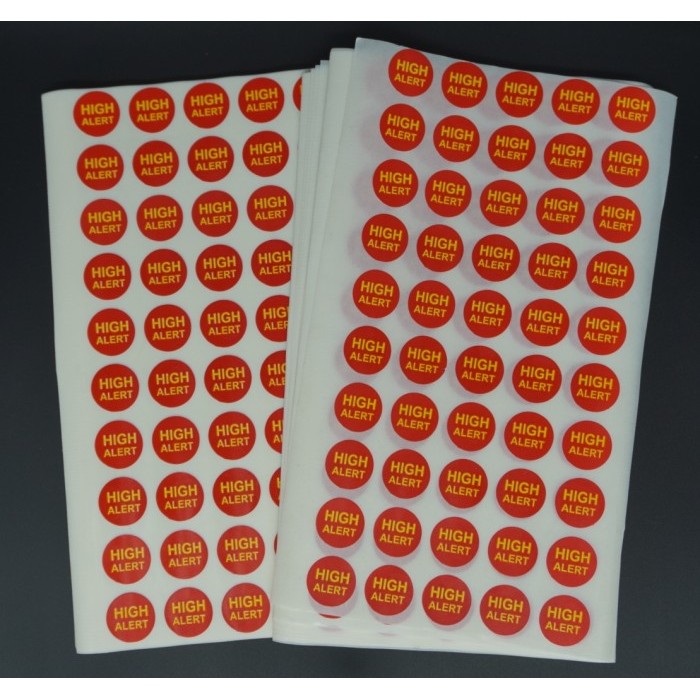 

STIKER HIGH ALERT BULAT WARNA MERAH dia 15 mm