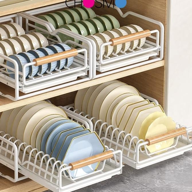 Rak piring tarik rak laci piring rak dapur serbaguna lemari piring