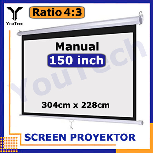 anyar@ Screen Proyektor Manual 150" ratio 4:3 - Layar Gantung 150 inch