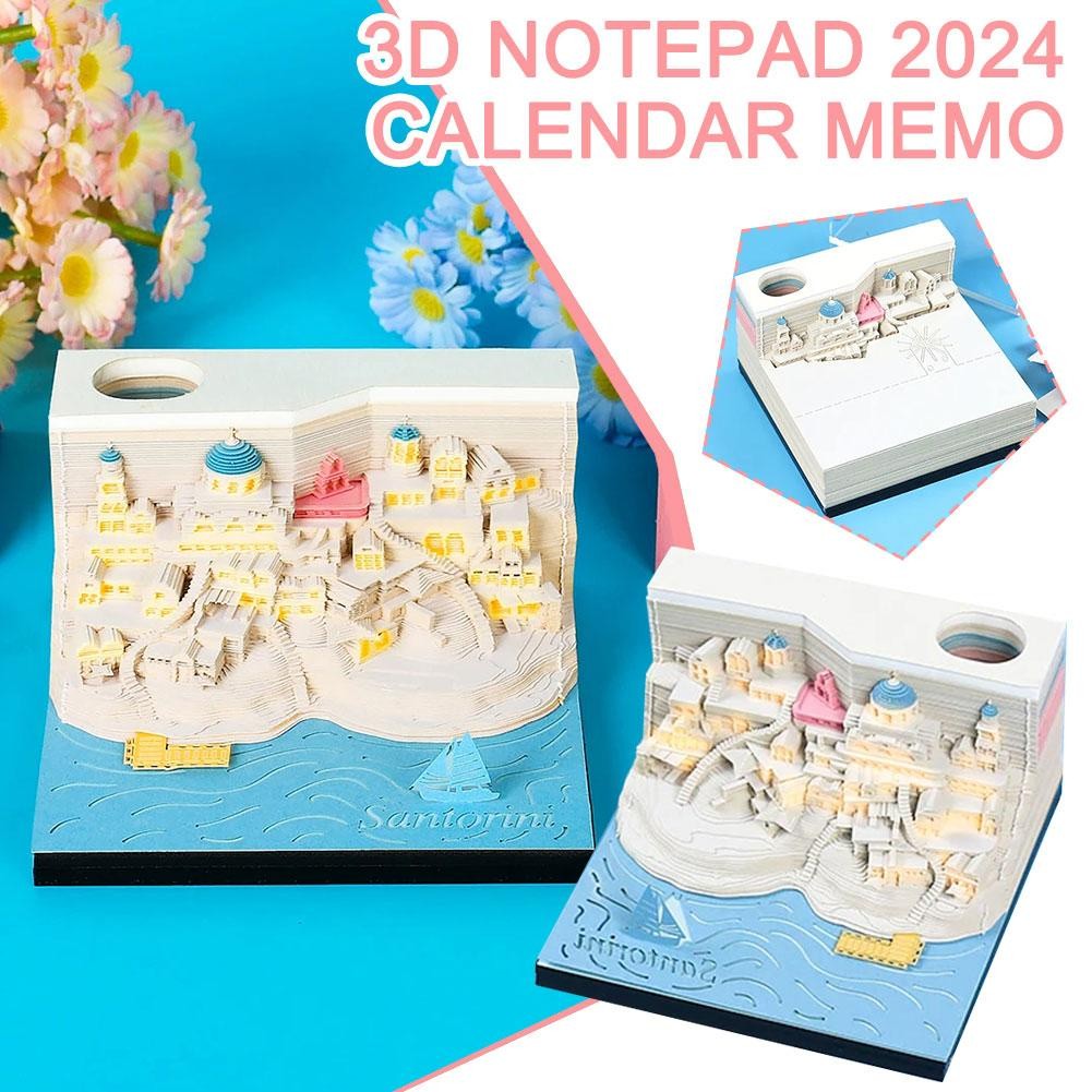 

2024 Santorini 3D Kertas Kerajinan Notepad Kalender Memo Patung Hadiah Kertas Meja Notepad B1N0 |76A6AE72|