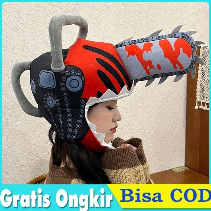Chainsaw Man Headgear Plush Helmet Topi Doll Toy Denji Topeng Cosplay