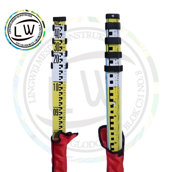 

newgan!! RAMBU MISTAR BAK UKUR 5 METER / LEVELLING 5 METER /ALUMINIUM STAFF 5 METER