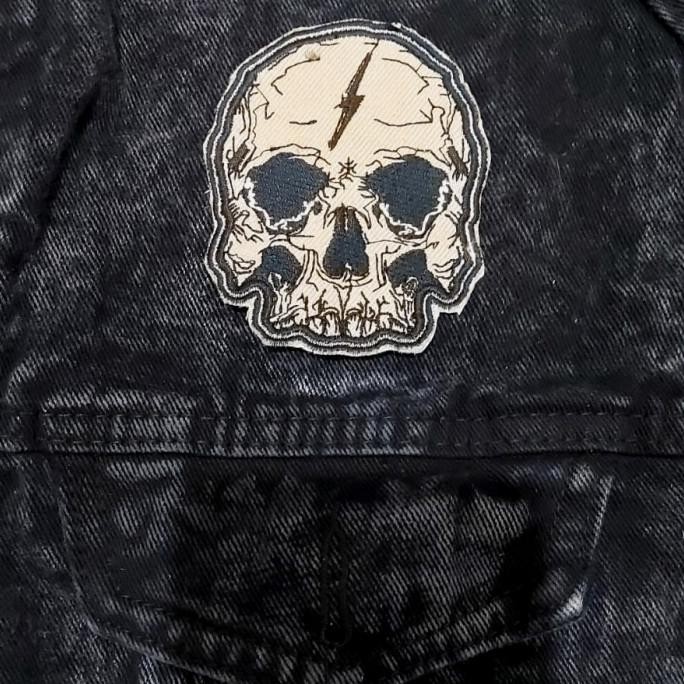 

------] Back patch Huge Gold Lightning Skull 11/Embo/Embroidered/Patch Bordir