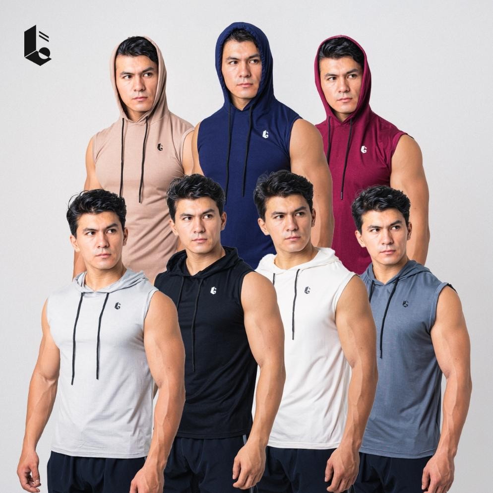 Hoodie Singlet Pria Tanpa Lengan Sleeveless Tank Top Kaos Sweater Polos Olahraga Casual Gym Fitness