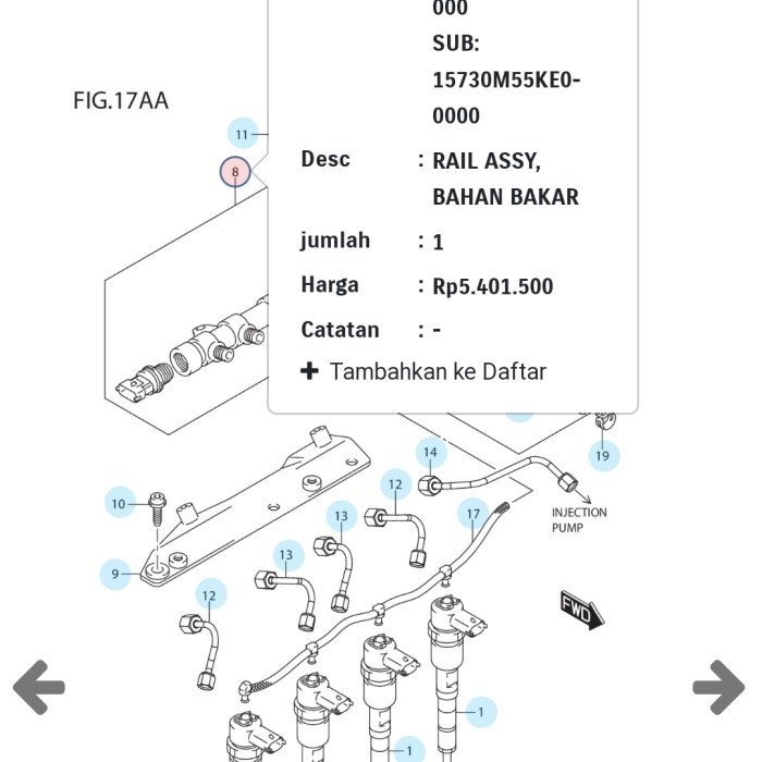 Pipa injector Ertiga diesel asli SGP