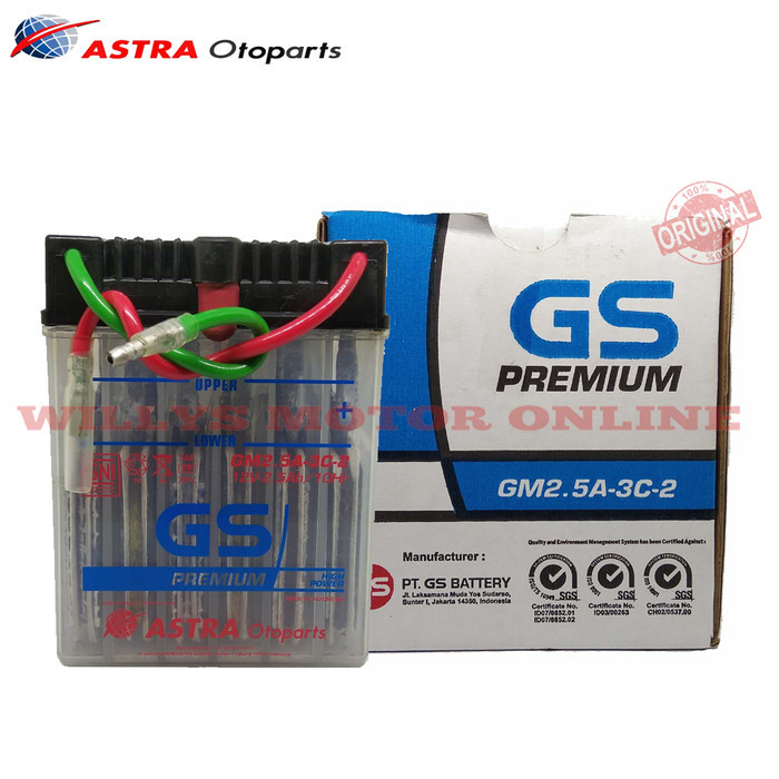 Accu GM 2,5-3C-2 GS ASTRA Original / Aki Motor GL Pro GL max Neotech Basah