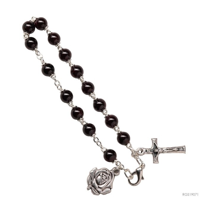 Kualitas terbaik] Rosario Gelang Garnet 6mm Rohani Katolik
