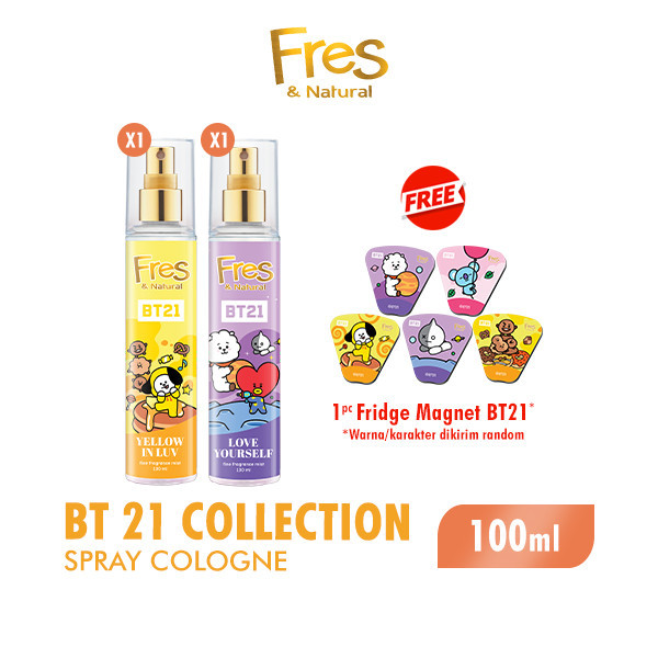 Fres & Natural Spray Cologne BT 21 Yellow In Luv Botol 100 ml + Fres & Natural Spray Cologne BT21 Lo