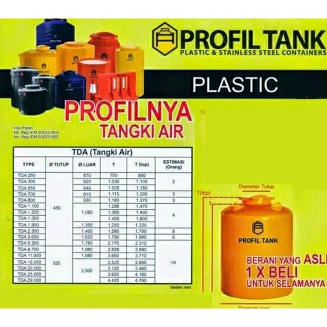 Tangki Air / Tandon Toren Profil Tank Tipe Tda-700L (700 Liter)  Ready